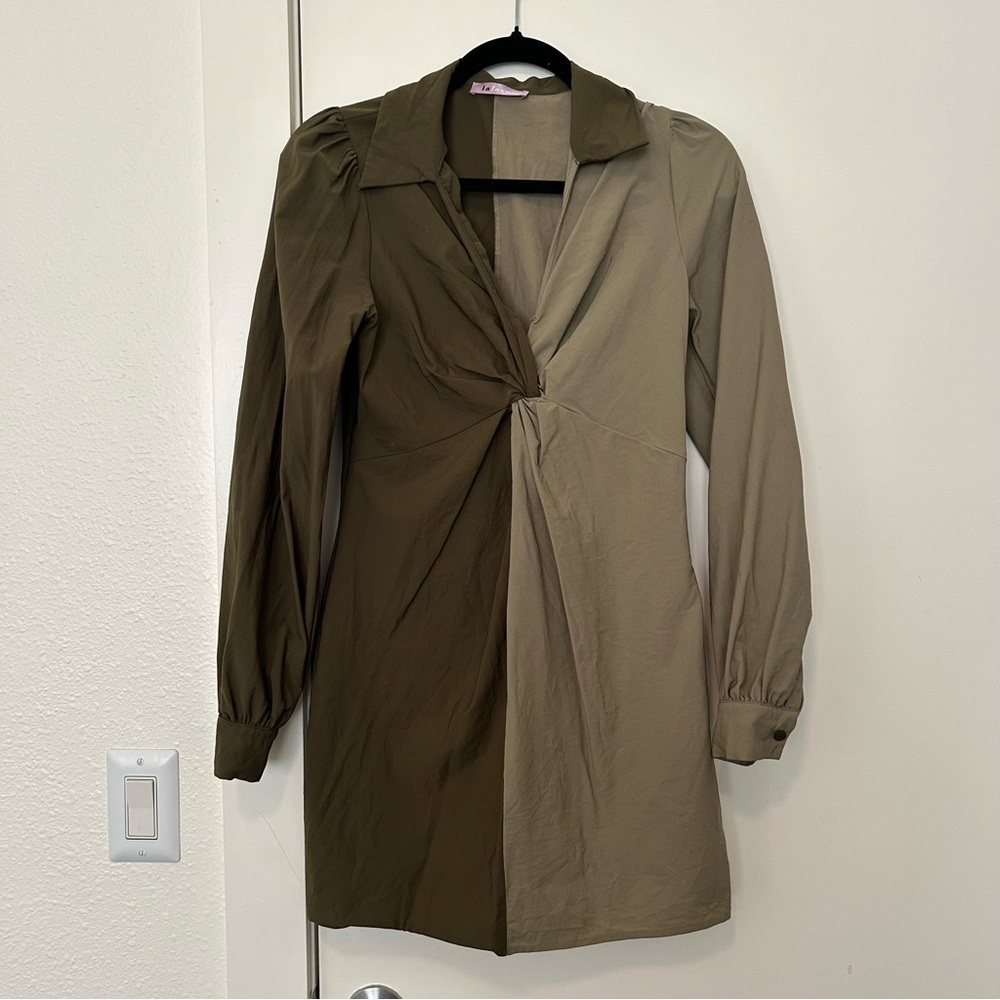 Color Block Long Sleeve Shirt Dress